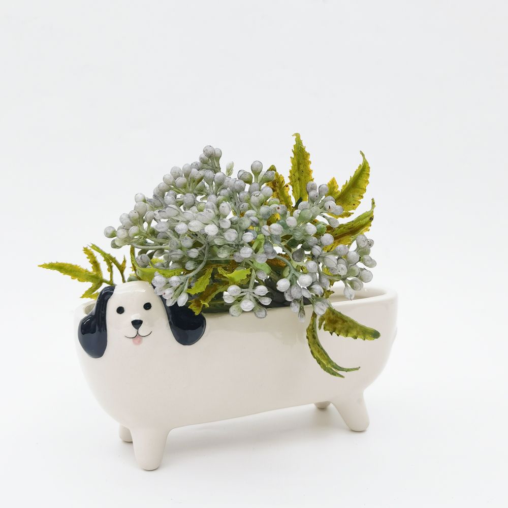 Long Dog Planter White & Black 15cm