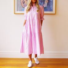 Load image into Gallery viewer, Lottie Cotton Poplin Dress in Pink Sorbet &amp; White Stripe - Who&#39;s Charlie