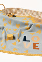 Load image into Gallery viewer, Dusty Blue/Camel Love Heart Baby Blanket