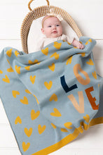 Load image into Gallery viewer, Dusty Blue/Camel Love Heart Baby Blanket