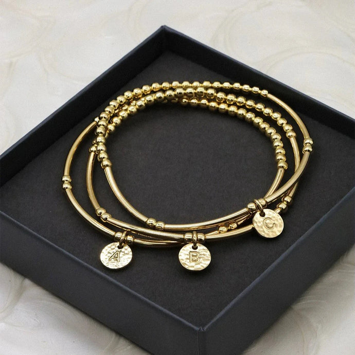 Love Letter Initial Bracelet A-Z Hammered Gold