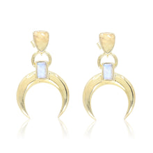 Load image into Gallery viewer, Lunar Crescent Moonstone Gold Earrings - ToniMay