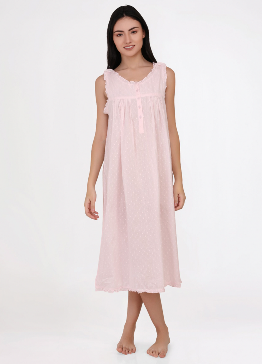 Pastel Pink Embroidered Sleeveless Nightie – By a Farmer's Daughter