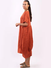 Load image into Gallery viewer, Rust 100% Linen Midi Swing Dress with Pockets