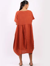 Load image into Gallery viewer, Rust 100% Linen Midi Swing Dress with Pockets