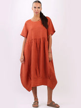 Load image into Gallery viewer, Rust 100% Linen Midi Swing Dress with Pockets
