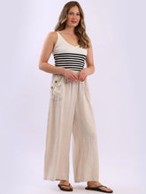 Load image into Gallery viewer, Beige Linen Wide Leg Palazzo Pant with Side Buttoned Pockets
