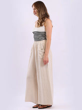 Load image into Gallery viewer, Beige Linen Wide Leg Palazzo Pant with Side Buttoned Pockets