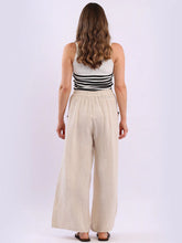 Load image into Gallery viewer, Beige Linen Wide Leg Palazzo Pant with Side Buttoned Pockets