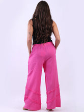 Load image into Gallery viewer, Fuchsia Linen Wide Leg Palazzo Pant with Raw Edge Panel Detail