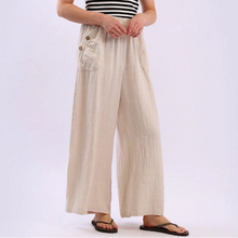 Load image into Gallery viewer, Beige Linen Wide Leg Palazzo Pant with Side Buttoned Pockets