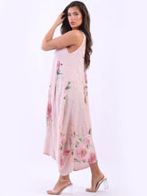 Load image into Gallery viewer, Pink Floral Print 100% Linen Balloon Sundress