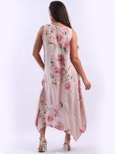 Load image into Gallery viewer, Pink Floral Print 100% Linen Balloon Sundress