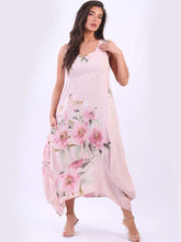 Load image into Gallery viewer, Pink Floral Print 100% Linen Balloon Sundress
