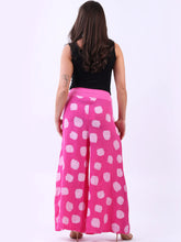 Load image into Gallery viewer, Fuchsia Wide Leg Polka Dot Linen Palazzo Pant