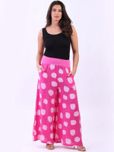 Load image into Gallery viewer, Fuchsia Wide Leg Polka Dot Linen Palazzo Pant