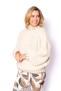 Cream Mandy Boucle Style Knit with Contrast Neckline