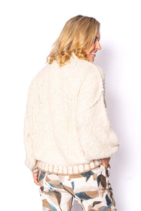 Cream Mandy Boucle Style Knit with Contrast Neckline