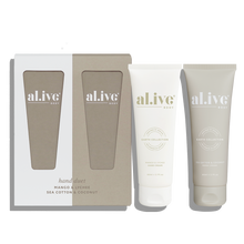 Load image into Gallery viewer, Mango &amp; Lychee + Sea Cotton &amp; Coconut Hand Duet - al.ive body
