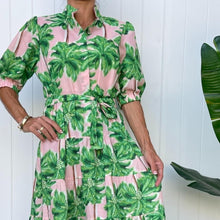 Load image into Gallery viewer, &quot;Harper&quot; Pink Palm Tree Tiered Maxi Dress