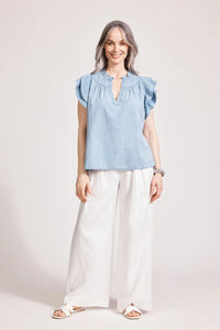Melenia Denim Frill Top