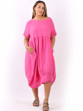 Load image into Gallery viewer, &#39;Mila&#39; Fuchsia 100% Linen Midi Swing Dress with Pockets