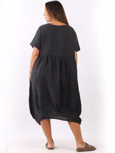 Load image into Gallery viewer, &#39;Mila&#39; Charcoal 100% Linen Midi Swing Dress with Pockets