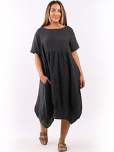 Load image into Gallery viewer, &#39;Mila&#39; Charcoal 100% Linen Midi Swing Dress with Pockets