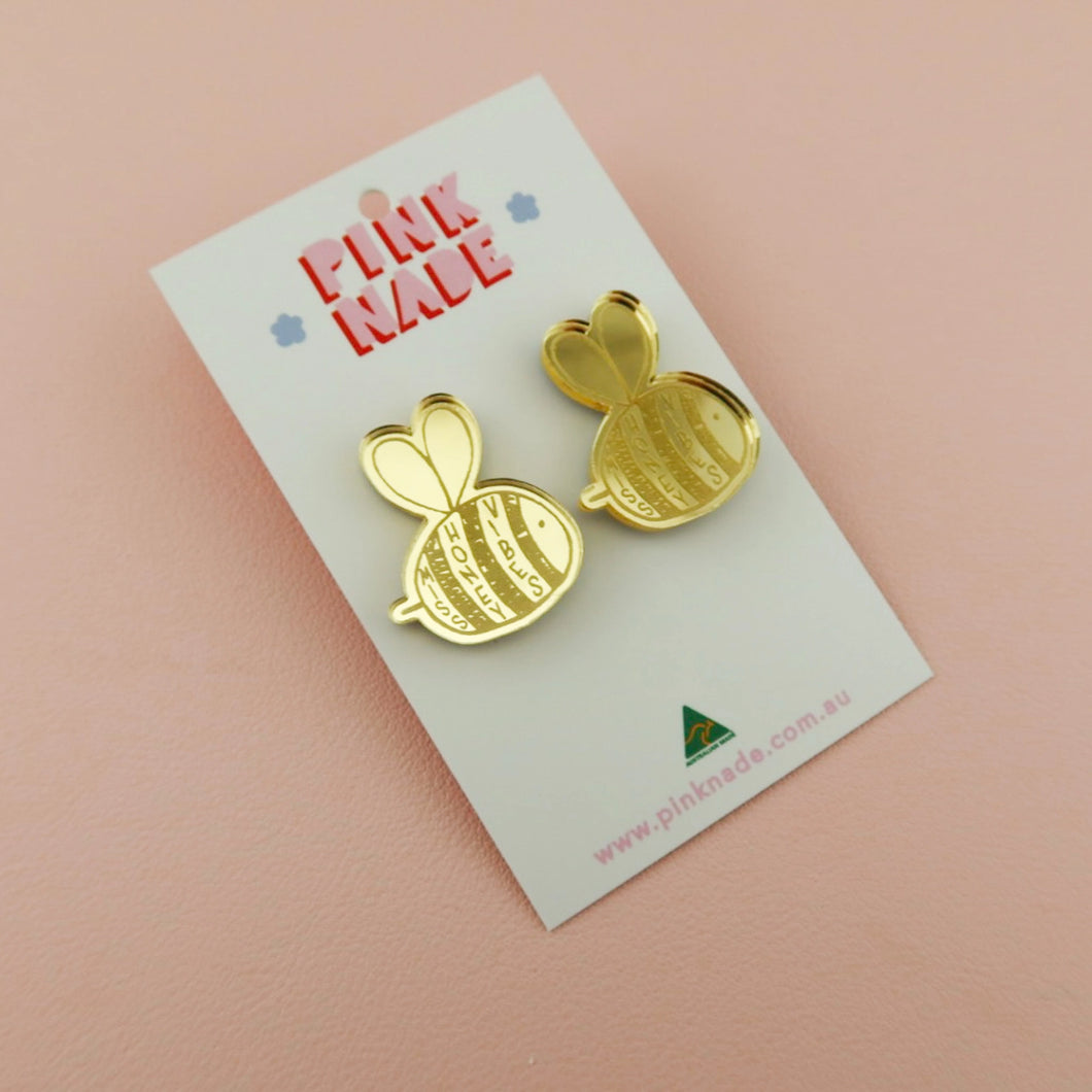 'Miss Honey Vibes' Gold Mirror Statement Stud