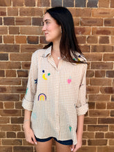 Load image into Gallery viewer, Mocha Gingham Embroidered Waffle Shirt