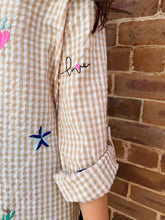Load image into Gallery viewer, Mocha Gingham Embroidered Waffle Shirt