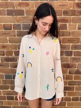 Load image into Gallery viewer, Mocha Gingham Embroidered Waffle Shirt