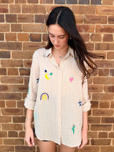 Load image into Gallery viewer, Mocha Gingham Embroidered Waffle Shirt