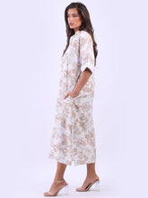 Load image into Gallery viewer, &#39;Delphine&#39; Mocha Jungle Print 100% Linen Maxi Shirt Dress