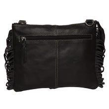 Load image into Gallery viewer, Mornington Black &amp; White Tooled Leather Cowhide Bag With Turquoise Stones &amp; Fringing