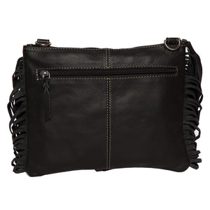 Mornington Black & White Tooled Leather Cowhide Bag With Turquoise Stones & Fringing