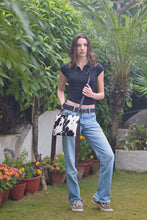 Load image into Gallery viewer, Mornington Black &amp; White Tooled Leather Cowhide Bag With Turquoise Stones &amp; Fringing