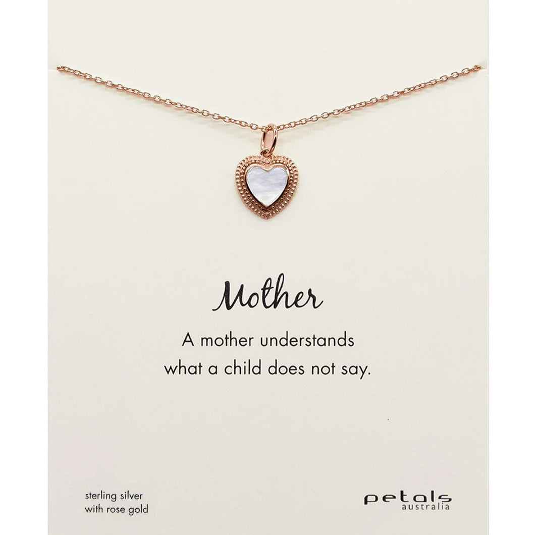Mother of Pearl Heart Necklace Rose Gold