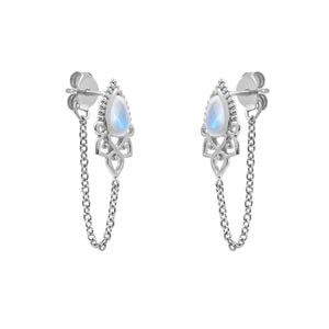 Mystic Temple & Chain Moonstone Silver Studs