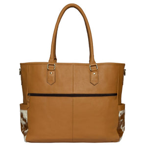 Nappy Bag Tan & White Tooled Leather Cowhide