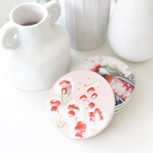 Pink Floral 'Native Blooms' Ceramic Coaster