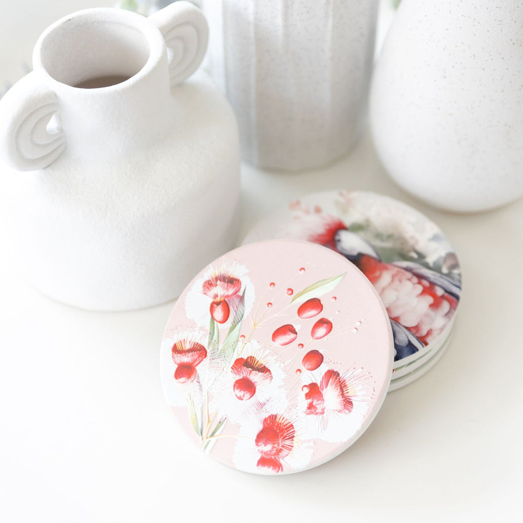 Pink Floral 'Native Blooms' Ceramic Coaster