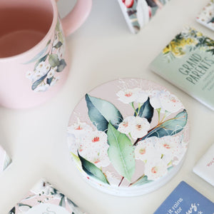 White Floral 'Native Blooms' Ceramic Coaster