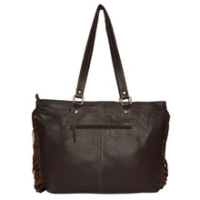 Load image into Gallery viewer, Navarino Brown &amp; White Cowhide Hand Painted Tooled Leather Bag With Fringing