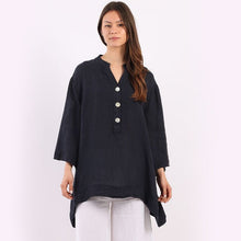 Load image into Gallery viewer, &#39;Lulu&#39; Navy Bell Sleeve 100% Linen Top