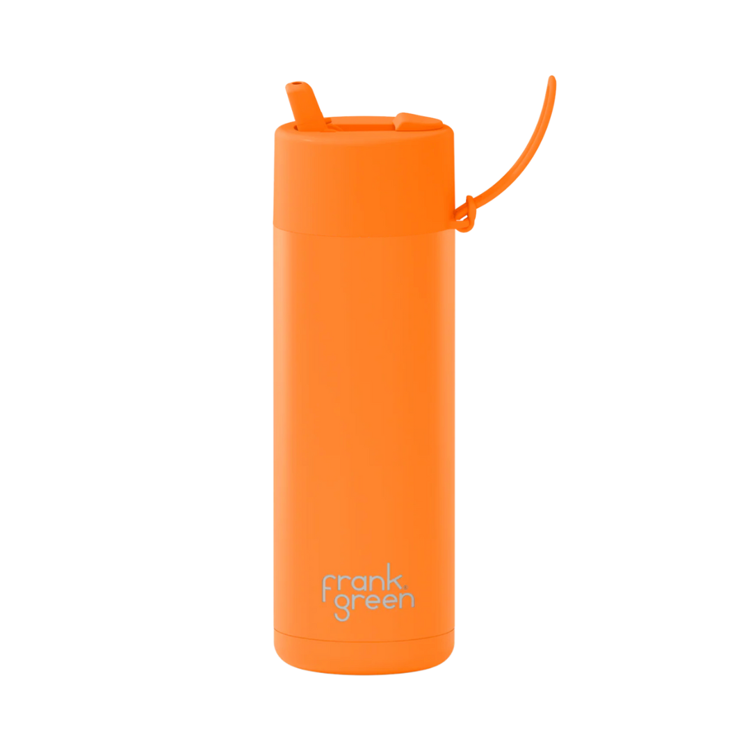 Neon Orange Ceramic Reusable Bottle 20oz/595ml with Flip Straw Lid - Frank Green