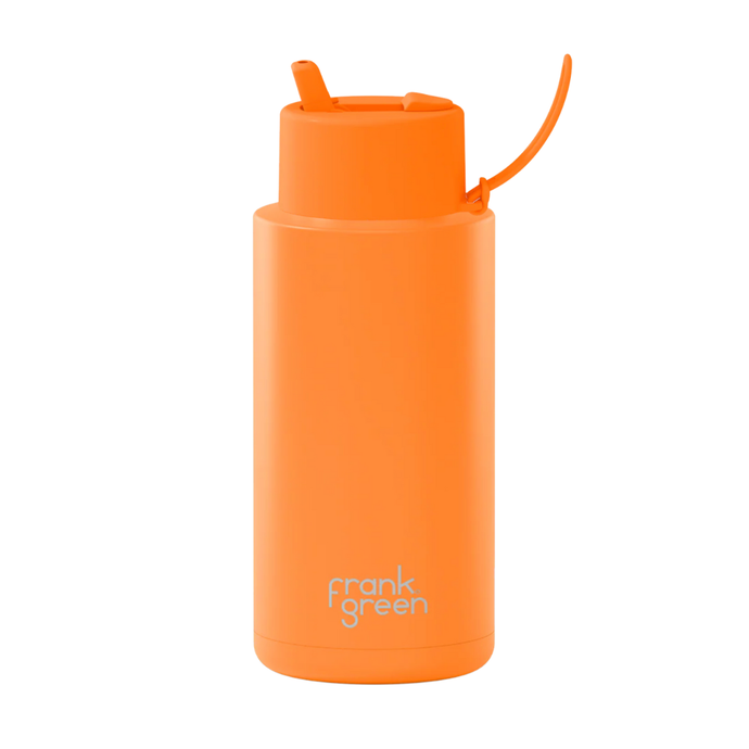 Neon Orange Ceramic Reusable Bottle 34oz/1L with Flip Straw Lid - Frank Green