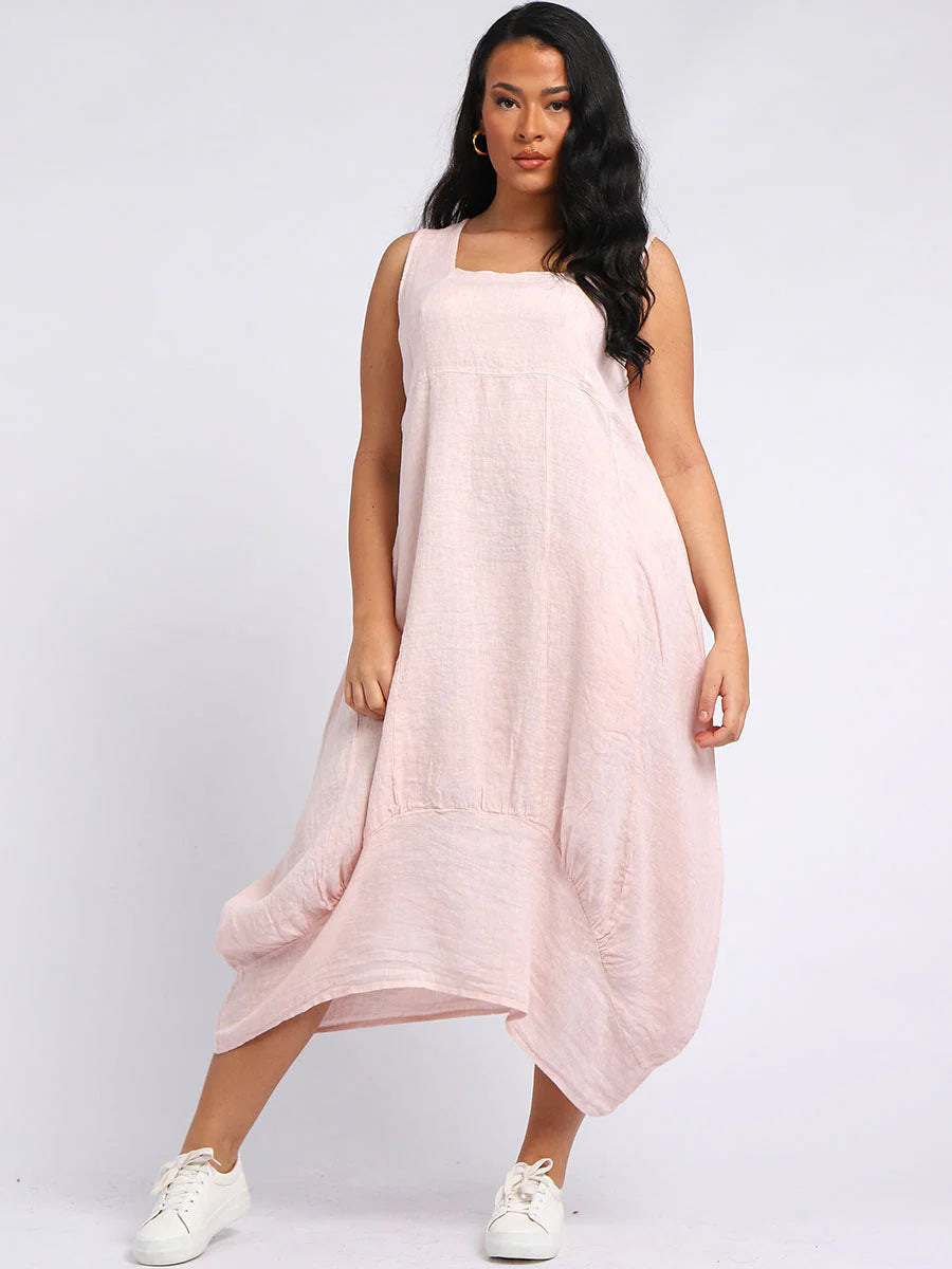 Nude 100% Linen Sleeveless Slouchy Dress