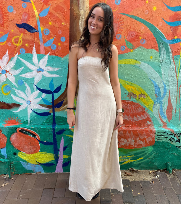Oatmeal Strapless Maxi Side Panel Dress - By Frankie