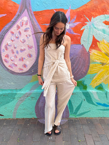 Oatmeal Waist Tie Top & Pant Set - By Frankie